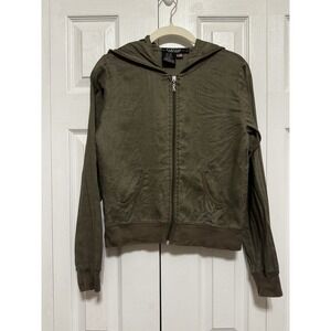 Rampage Olive Green Linen Hooded Full Zip Lagenlook Jacket S Made USA